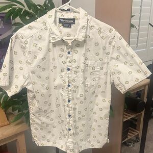Fallout Short-Sleeve Button-Down Shirt with Yellow Print and Blue Bottons
